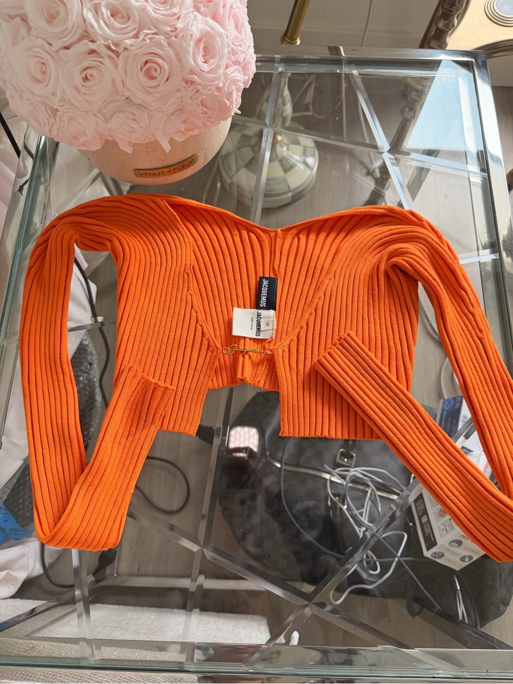 Jacquemus Orange Ribbed Open-Front Cardigan - Picture 3 of 3